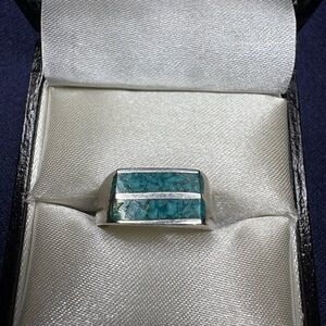 Ring*Turquoise Inlay 925 Sterling Silver Vintage